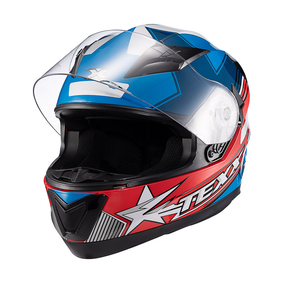 Capacete Texx Strike Superstar Azul Vermelho Branco Brilho – foto 6