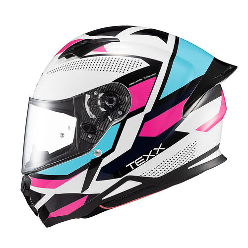 Capacete Texx Fechado Hunter Ark Preto Rosa Azul Tiffany e Branco Brilho – foto 2