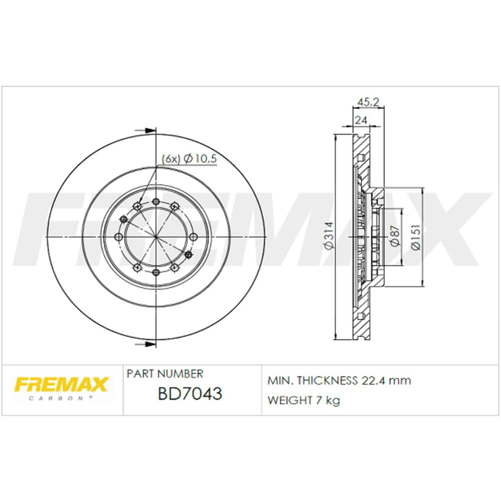 Disco de Freio Ventilado Dianteiro Fremax BD7043 Caixa com 2 Mitsubishi Pajero/L200