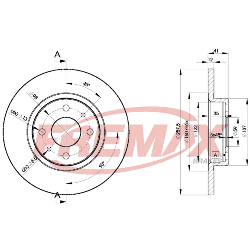 Disco de Freio Sólido Dianteiro Fremax BD3466 Caixa com 2 Fiat Palio/Argo/Uno/Mobi/Grand Siena, Alfa Romeo 145