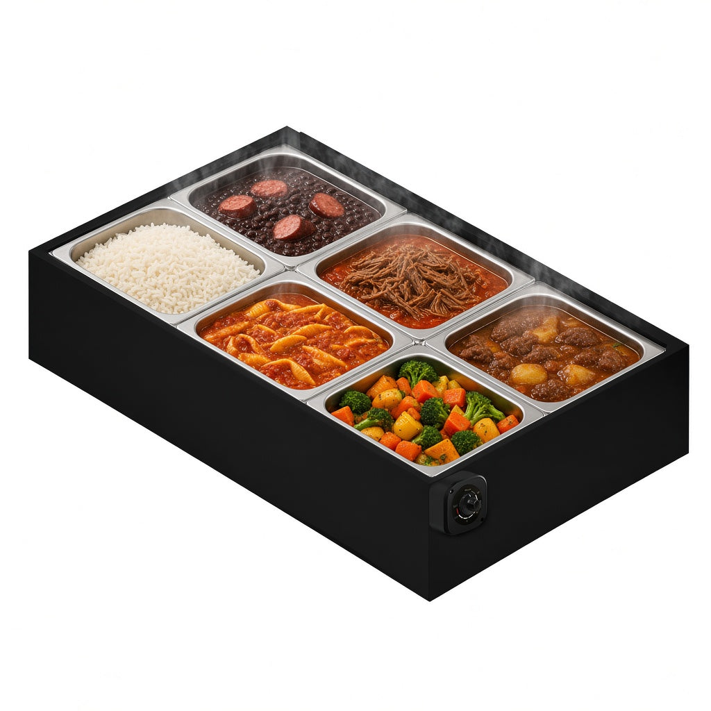 Buffet Térmico de Mesa Aquecido Saro BFM6 6 Cubas com Tampa