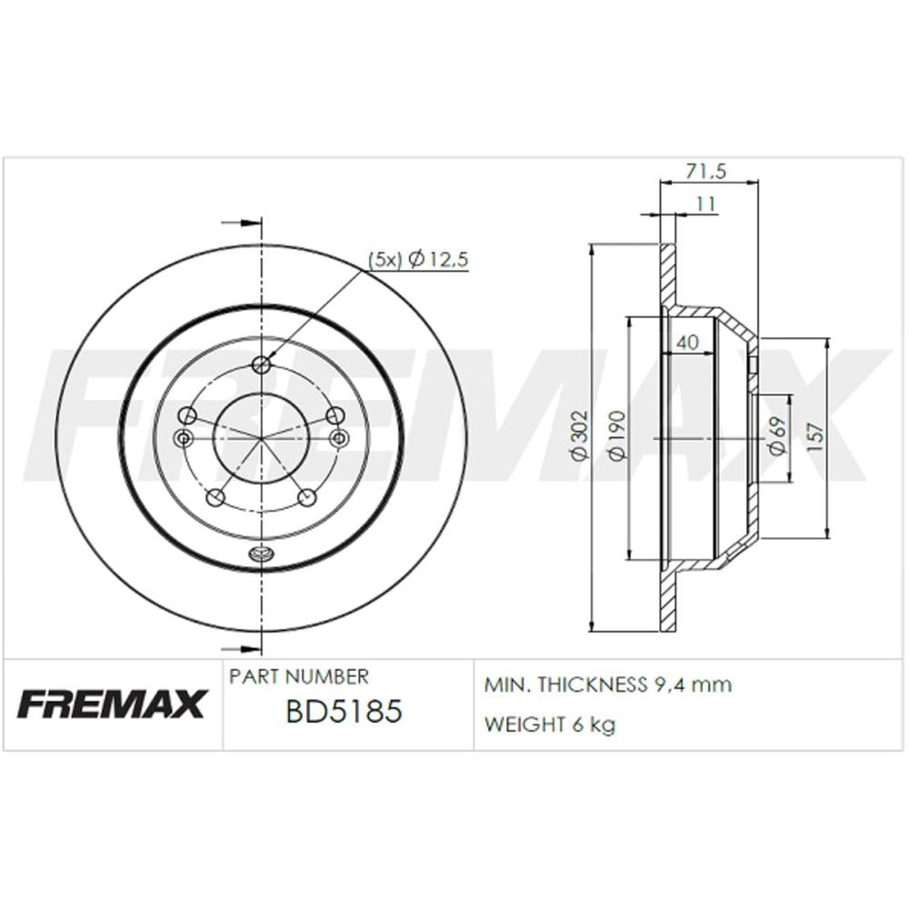 Disco de Freio Sólido Traseiro Fremax BD5185 Caixa com 2 Hyundai Santa FÉ, Kia Sorento