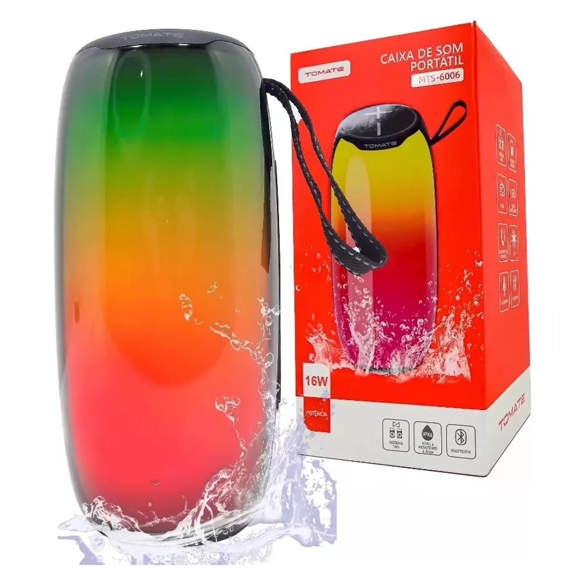Caixa De Som Portatil IPX6 16W Tomate MTS-6006