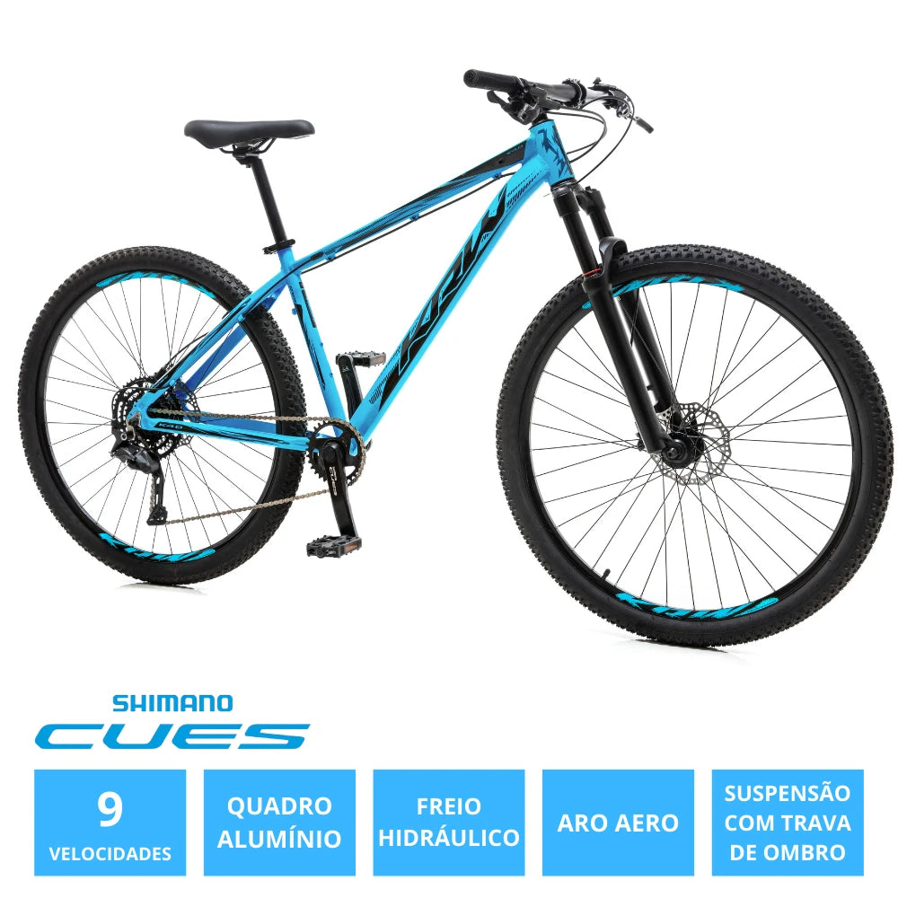 Bicicleta 29 Alumínio Shimano CUES 9v Freio Hidr. Trava Guidão W17 Azul/Preto 15.5"