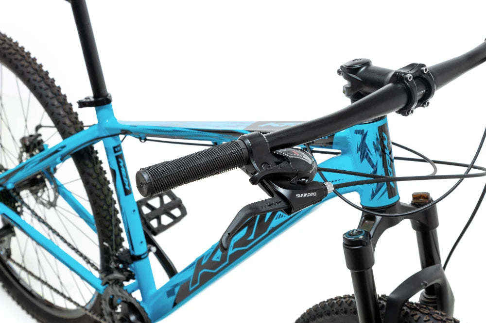 Bicicleta 29 Alum 21v Shimano Mega Ranger Susp. Hidr. Trava Ombro W19 Azul/Preto 15.5" – foto 4