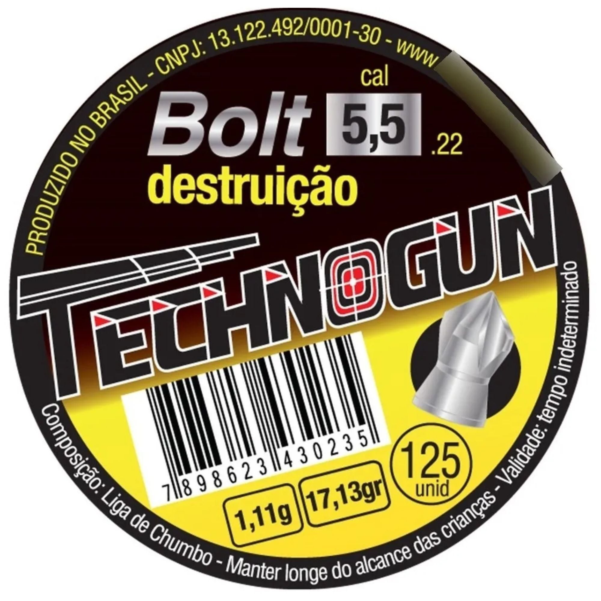 Chumbinho 5,5mm Ponta De Destruição Bolt Technogun 125un