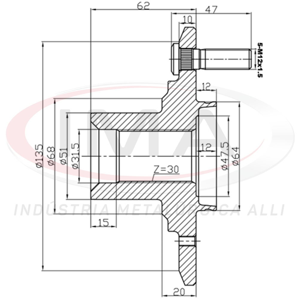 Cubo de Roda Dianteiro 30 Dts/ Rolamento 51 Mm Ima AL-578 Honda CR-V/ZR-V