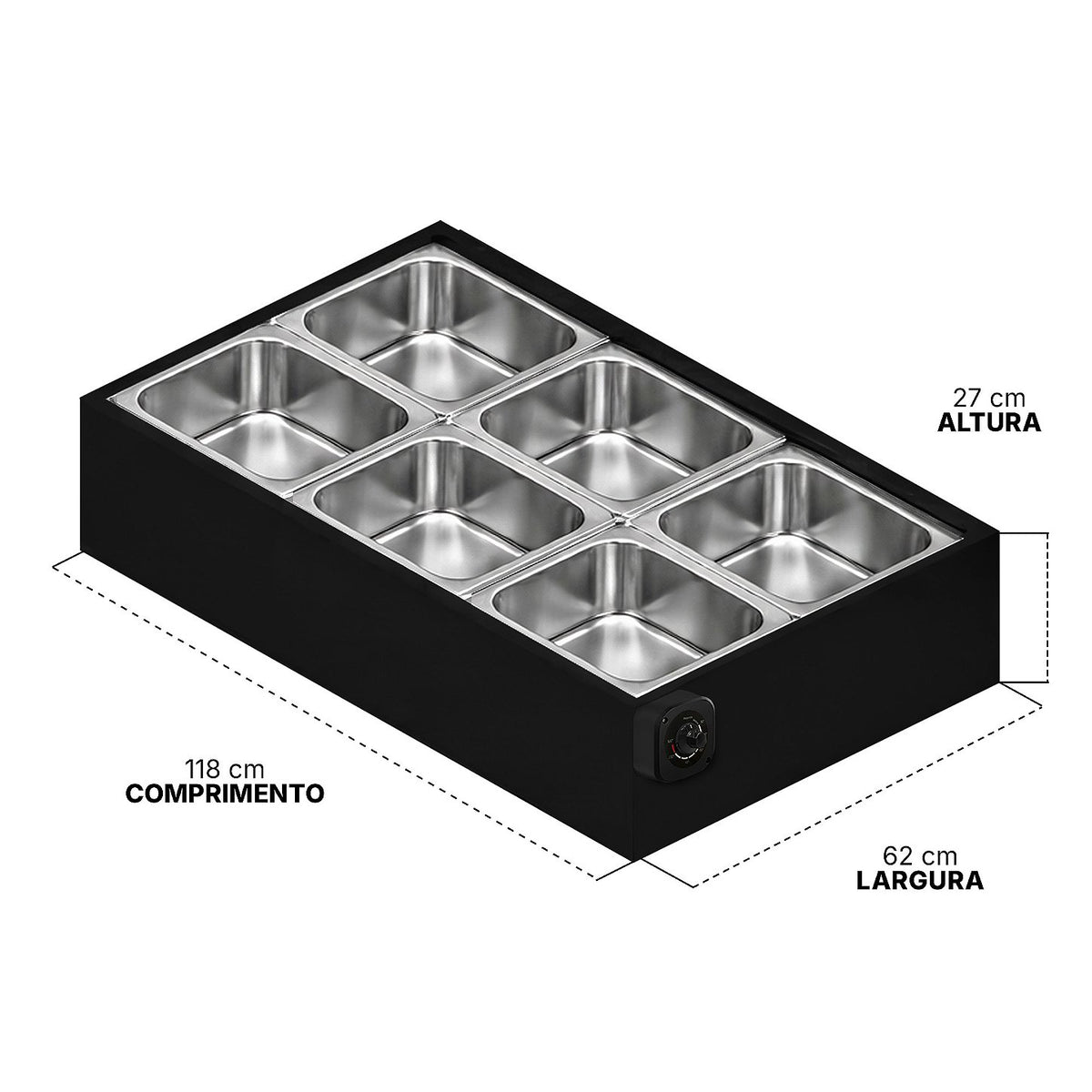 Buffet Térmico de Mesa Aquecido Saro BFM6 6 Cubas com Tampa