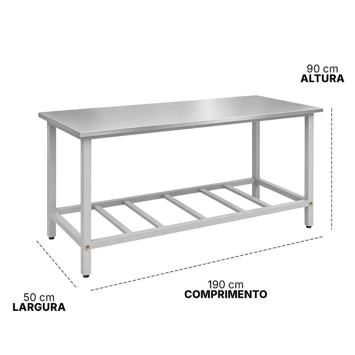 Mesa de Bancada Inox Saro MI100 100x50 cm com Prateleira