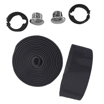 Fita de Guidão Pu Poliuretano Sexangle Preto com Plugs Cromada Super Leve Tangshan – Jogo – foto 1