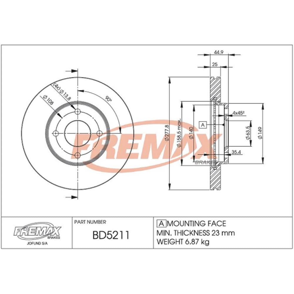 Disco de Freio Ventilado Dianteiro Fremax BD5211 Caixa com 2 Ford Ecosport