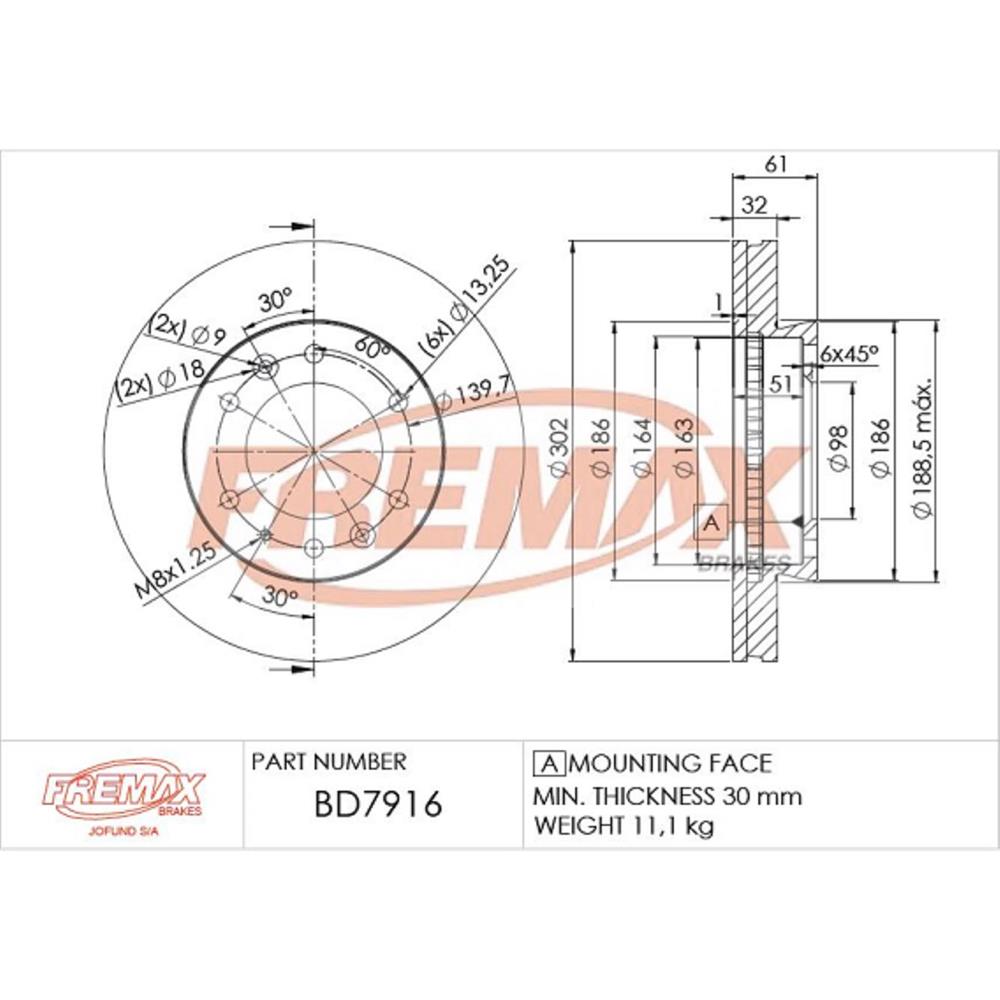 Disco de Freio Ventilado Dianteiro Fremax BD7916 Ford Ranger, Troller T4