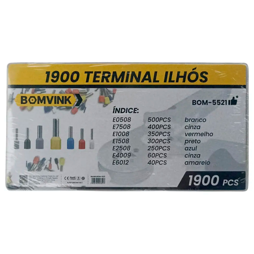 Kit Alicate Crimpar Box Com 1900 Terminal Ilhós 0.25 A 6mm2