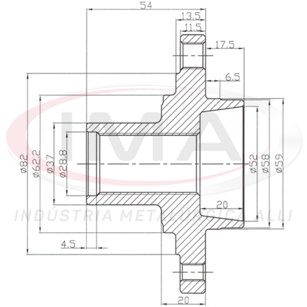 Cubo de Roda Dianteiro Sem Rolamento Ima AL-630 Fiat Uno/Linea/Brava/Tipo/Palio/Stilo/Tempra/Punto/Marea Weekend/Marea/Grand Siena/Pulse/Cronos