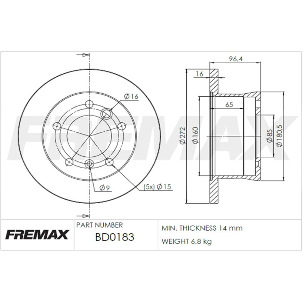Disco de Freio Sólido Traseiro Fremax BD0183 Mercedes Sprinter Van/Sprinter Furgão/Sprinter Chassi