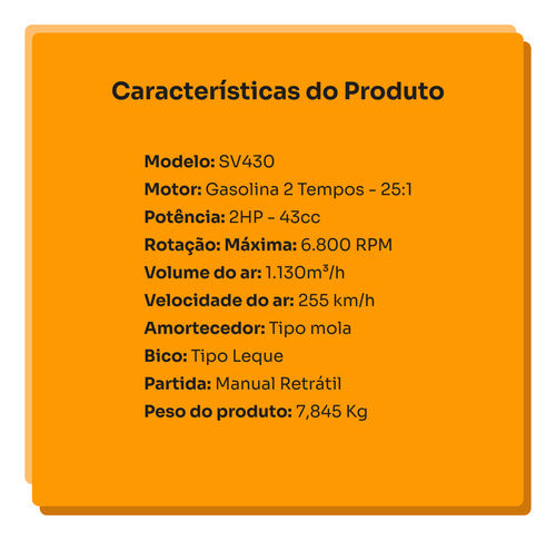 Soprador De Folhas Costal A Gasolina 43cc Sv430 Vulcan Trent