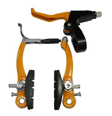 Freio V-brake/ Maçaneta, Alumínio, Yd-v23, Laranja, 110mm, com Ajuste de Tensão, Sapata Pino, com Cabos, Conduites – Jogo – foto 1