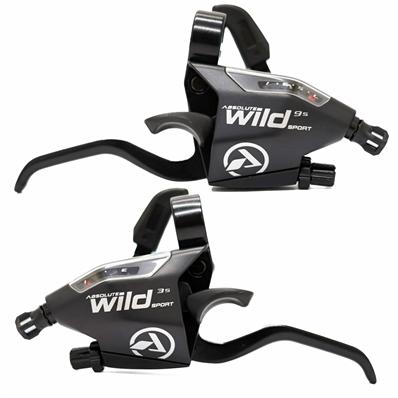 Alavanca, Rapid-fire 3x9v, Absolute Wild Sport, Index, Maçaneta V-brake, Alm / nylon, com Cabos Câmbio / freio, com Display – Par – foto 1