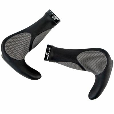 Manopla, Absolute Ergo Grips, Ergonômica, com Bar End Integrado, Travas e Tampas, em Borracha, 140mm, Preto / cinza – Par – foto 1