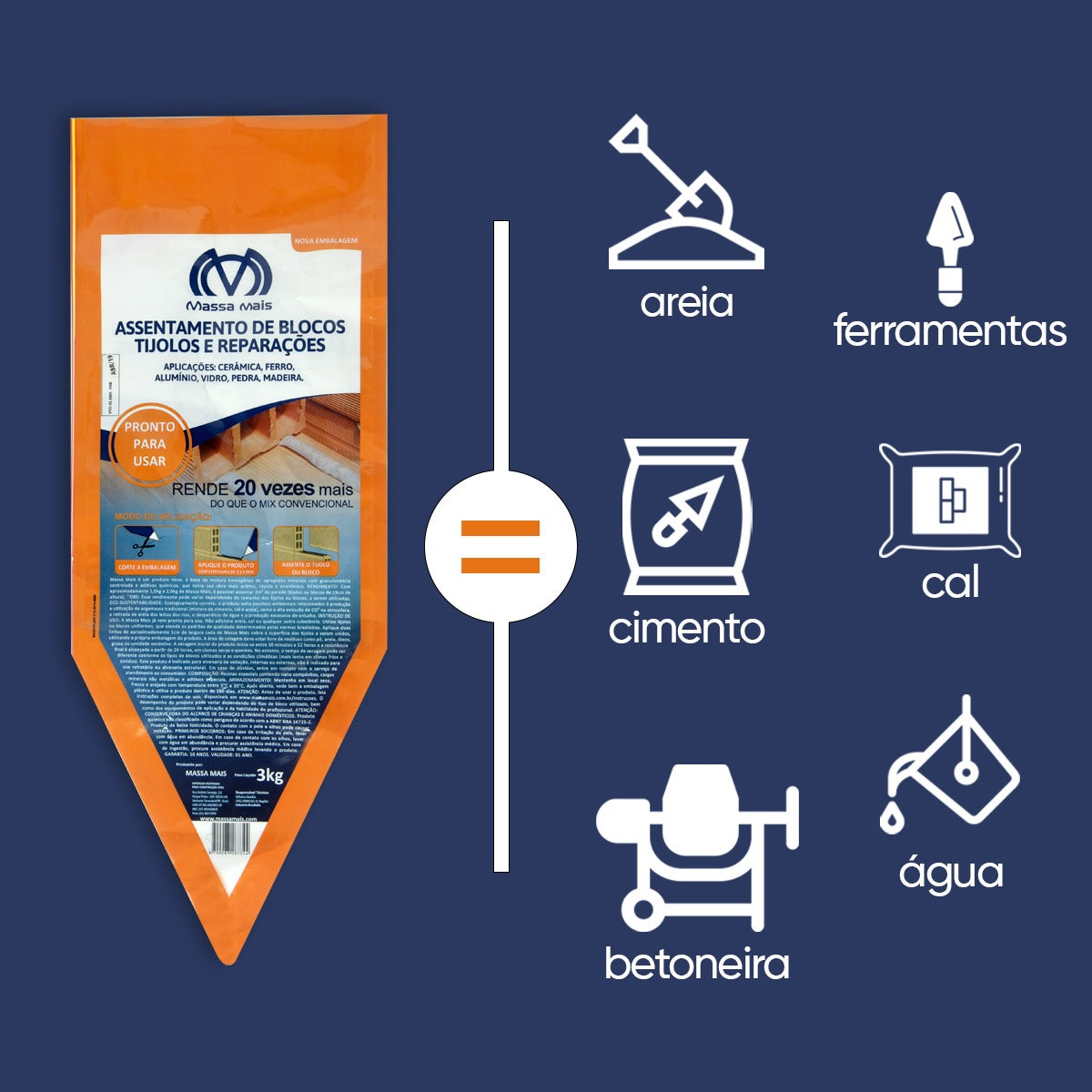 Argamassa Polimérica Cola Blocos E Tijolos Massa Mais 3kg