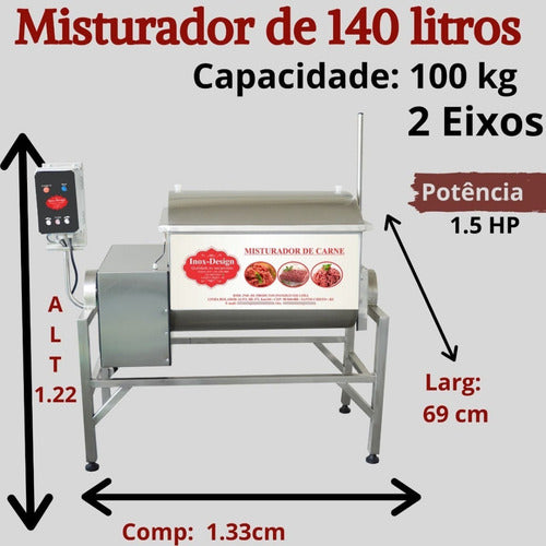 Misturadeira Carne Industrial 140 Litros Misturador Inox 304