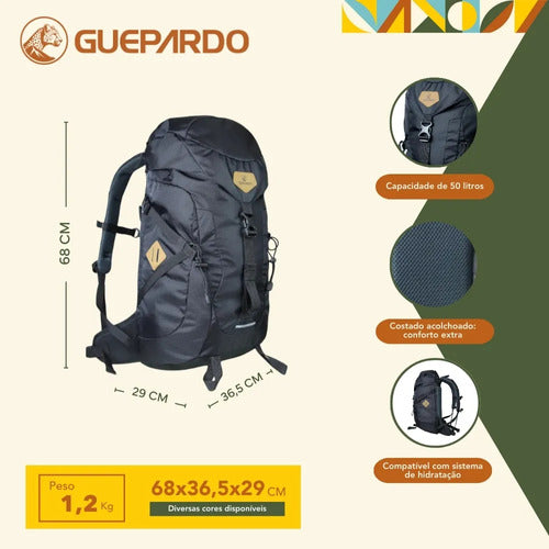 Mochila Guará 50 Litros Guepardo Com Cinta Ajustável E Div