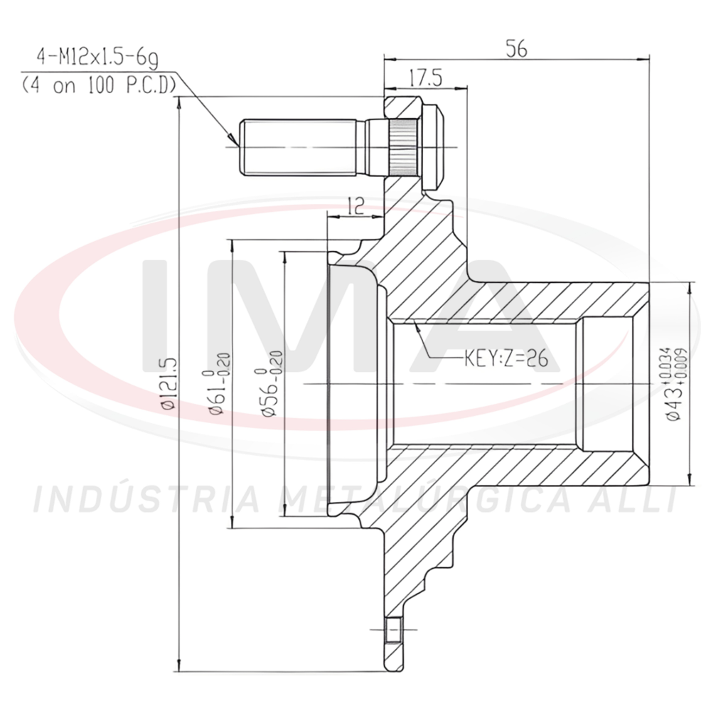 Cubo de Roda Dianteiro 26 Dts/rol 43 Mm Ima AL-123 Honda City/Fit/WR-V