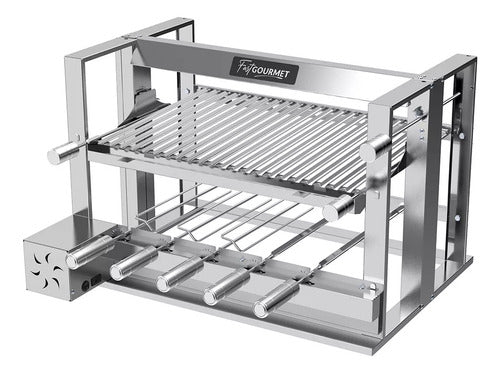 Churrasqueira Elevatória Gourmet C/1 Grelha E 5 Espetos Inox