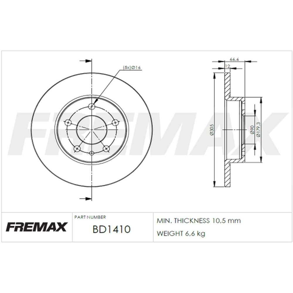 Disco de Freio Sólido Traseiro Fremax BD1410 Caixa com 2 Renault Master