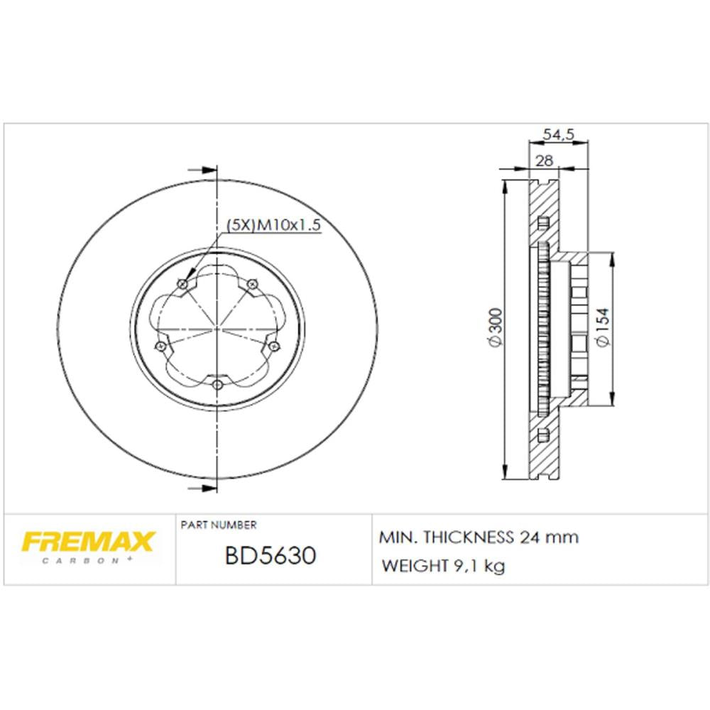 Disco de Freio Ventilado Dianteiro Fremax BD5630 Caixa com 2 Ford Transit/Transit Chassi