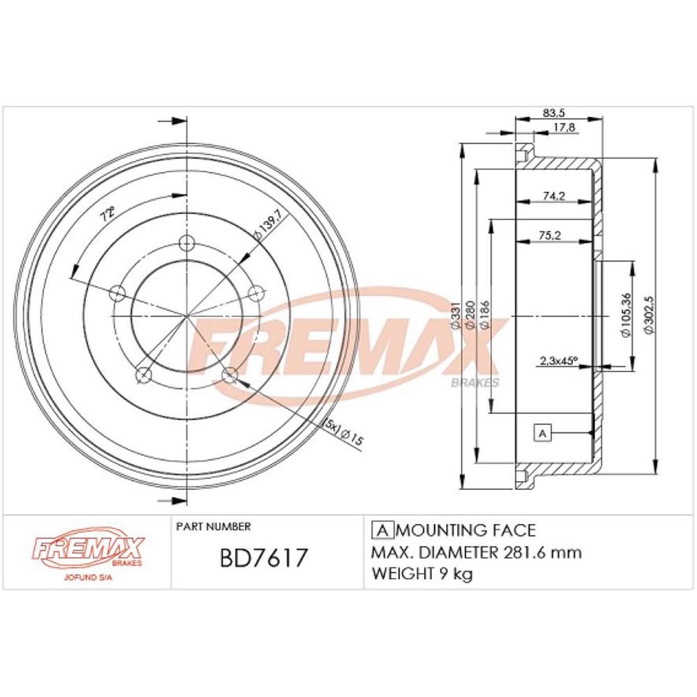 Tambor de Freio Traseiro Fremax BD7617 Caixa com 2 Ford F-1000