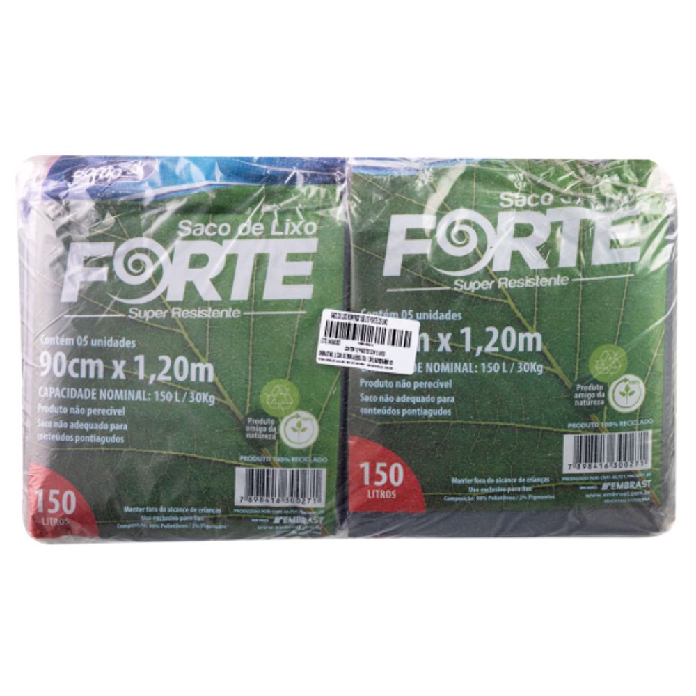 Saco de Lixo Bompack Embrast 150L Forte Reforçado Preto com 5 unidades