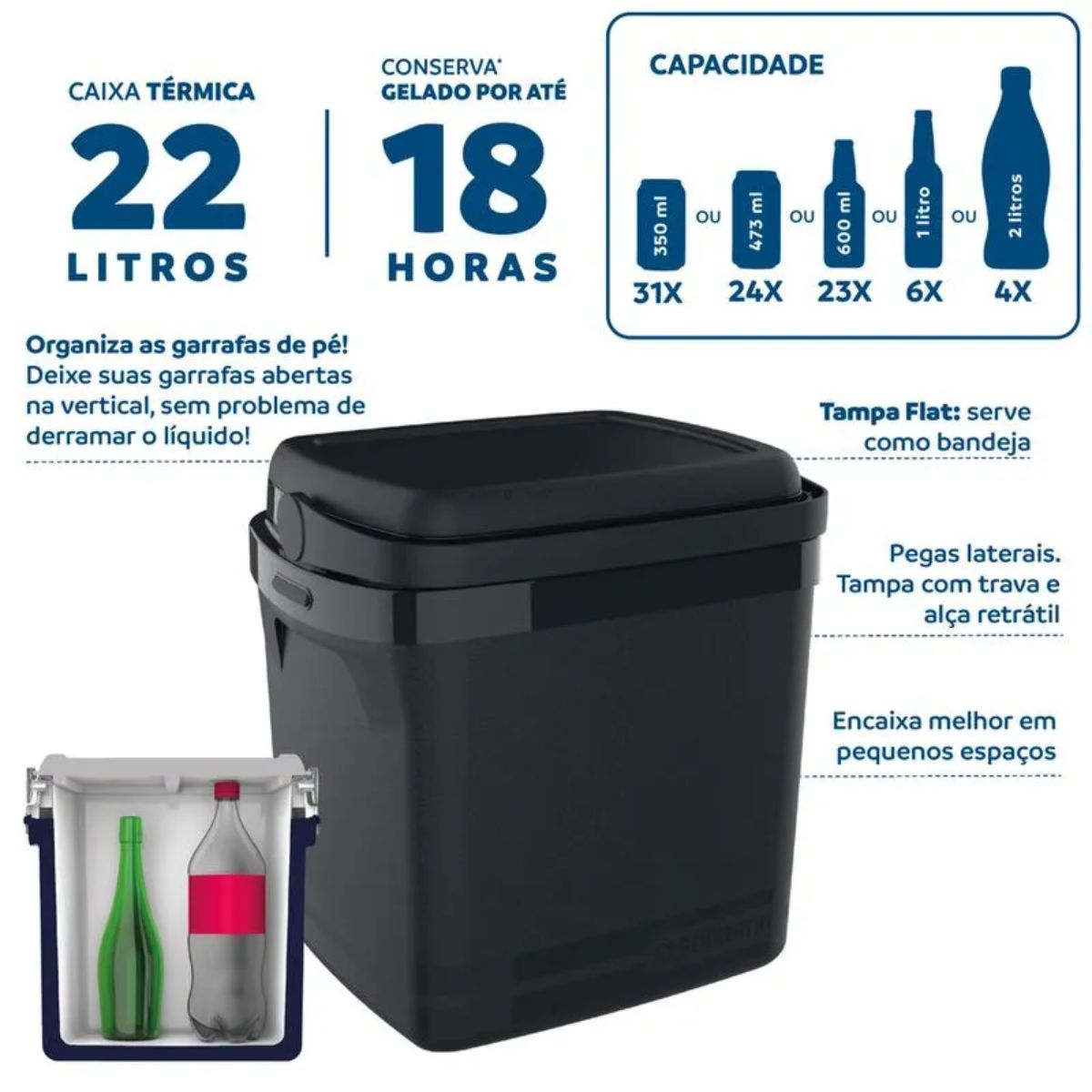 CAIXA TERMICA TROPICAL 22L PRETA