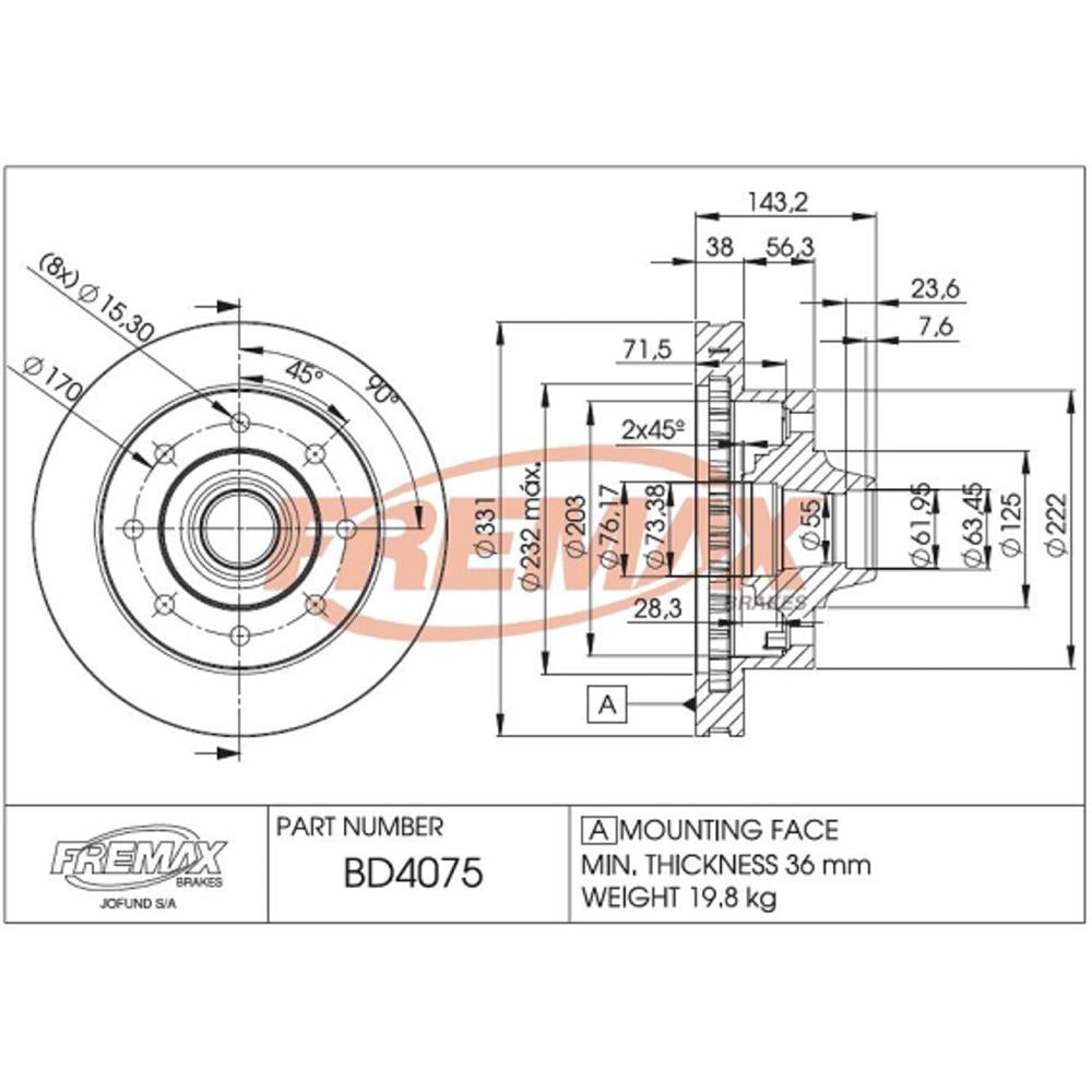 Disco de Freio Ventilado Dianteiro Fremax BD4075 Ford F-250