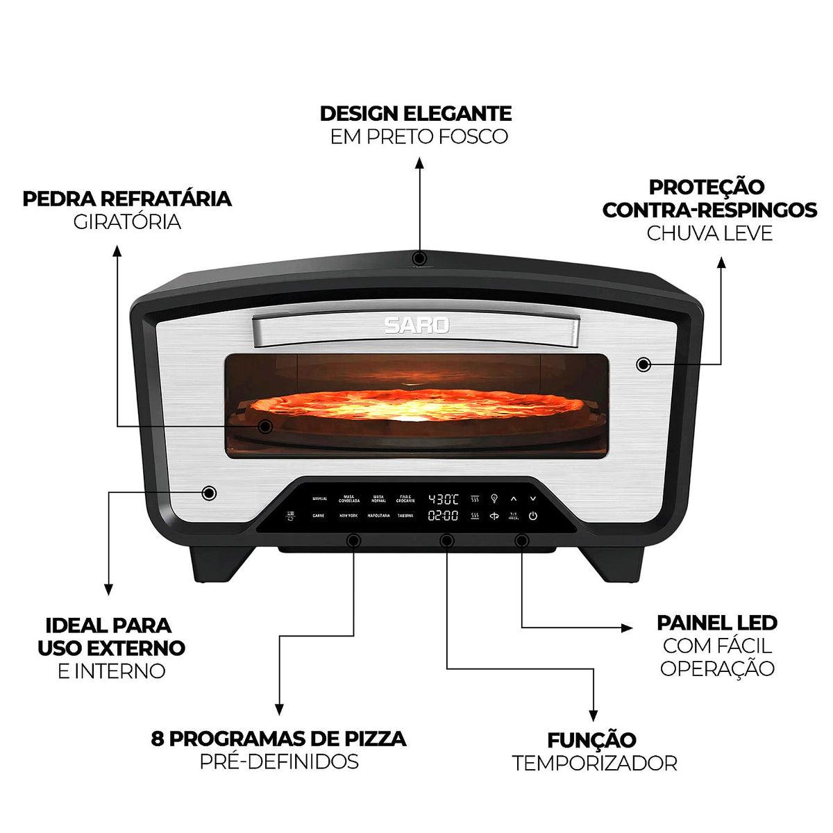 Forno de Pizza Elétrico Compacto Italiano 40 cm Saro FC4022 220V Pedra Giratória