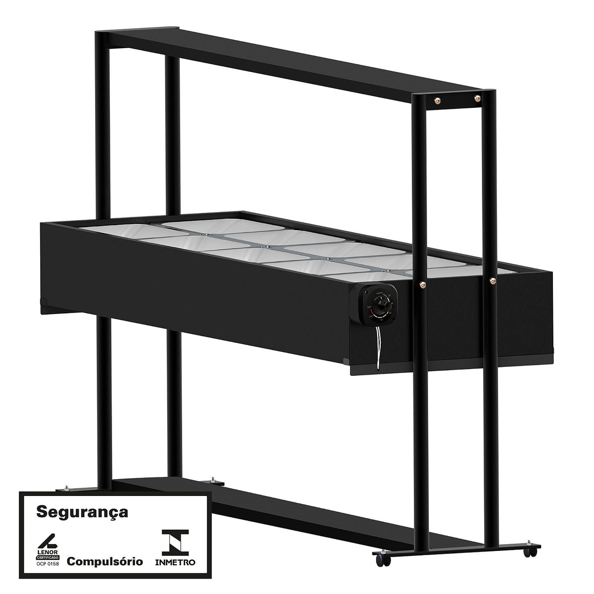 Buffet Térmico Aquecido Saro BF10 com 10 Cubas Inox, Tampa e Rodízios