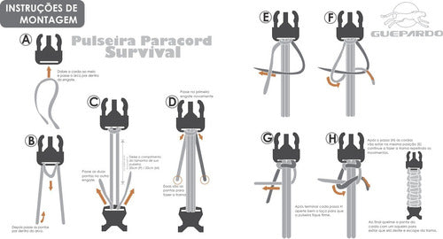 Pulseira Paracord C/ Pederneira Apito Sobrevivência Guepardo