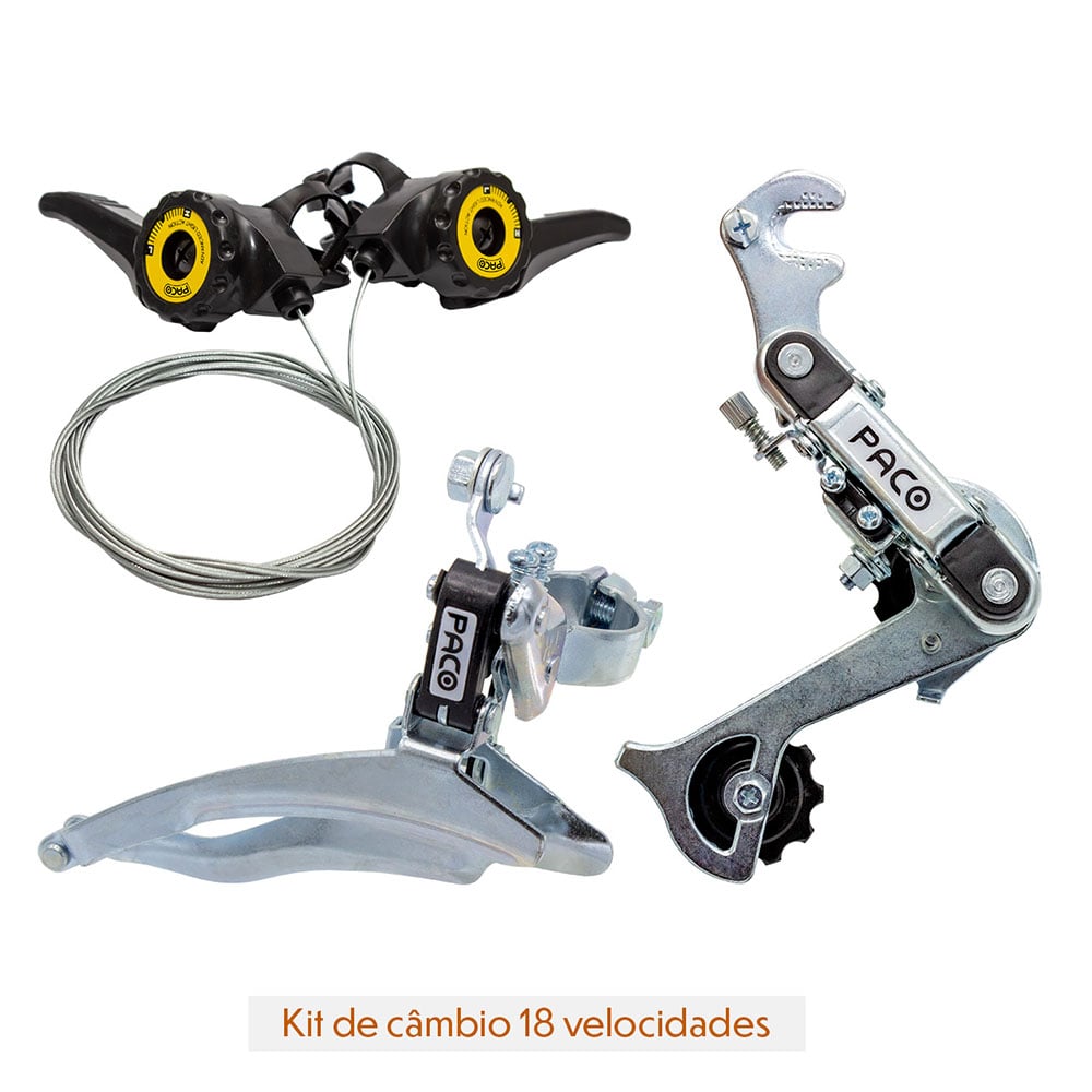 Kit de câmbio 18 velocidades com câmbios zincado e alavanca de câmbio em nylon