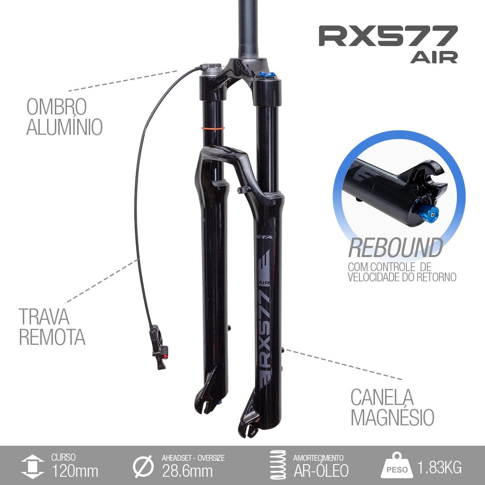 Suspensão 29 rx 577 black ar/óleo com canelas em magnésio 120 mm curso com ajuste de retorno – foto 2