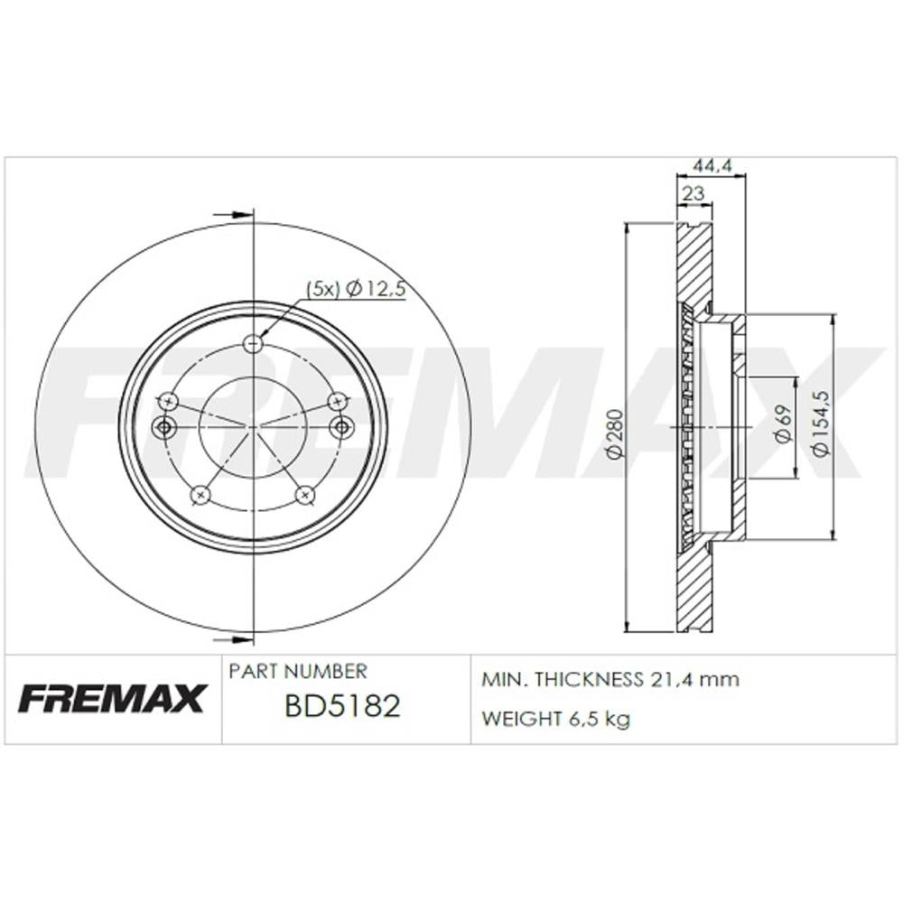 Disco de Freio Ventilado Dianteiro Fremax BD5182 Caixa com 2 Hyundai Elantra/Veloster/I30, Kia Cerato/Soul