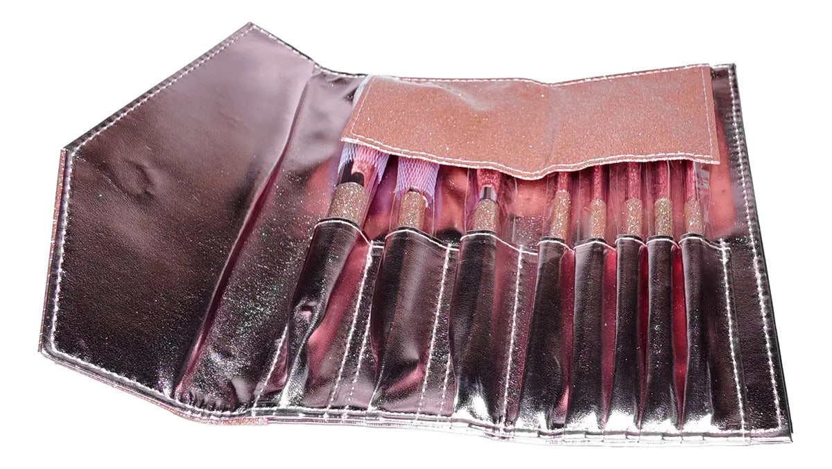 Kit com 8 Pincéis de Maquiagem Rosa com Estojo Luatek LMF-MZ64