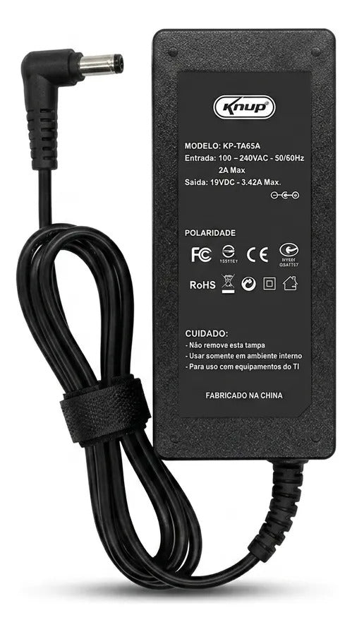 Fonte para Notebook Compatível com Toshiba 19V 3,42A 65W Plug 5.5 x 2.5 Bivolt Knup KP-TA65A