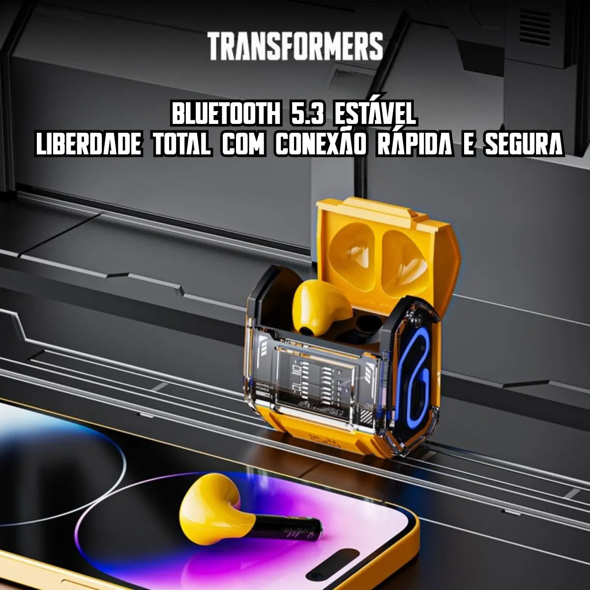 Fone de Ouvido Bluetooth 5.3 TWS sem Fio com Microfone e LED Transformers MG-C03
