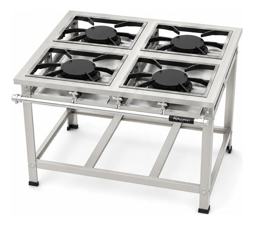 Fogão Industrial Inox P7 4 Boca Qs Qg C/ Pés Reguláveis B.p