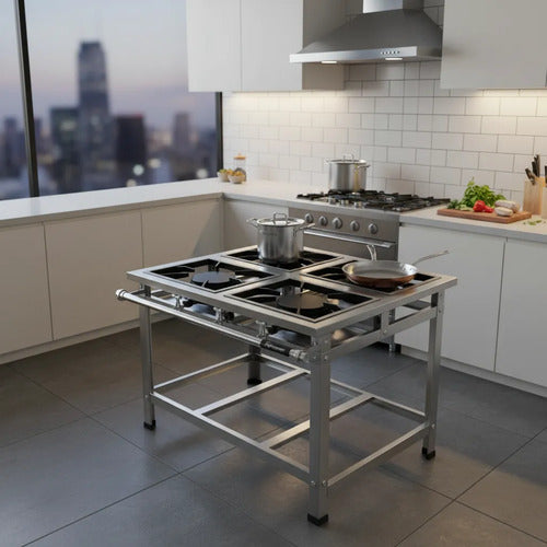 Fogão Industrial Inox P7 4 Boca Qs Qg C/ Pés Reguláveis B.p