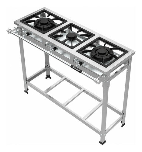 Fogão Industrial 3 Bocas 1qs 2qd Baixa Pressão Perfil 5 Inox