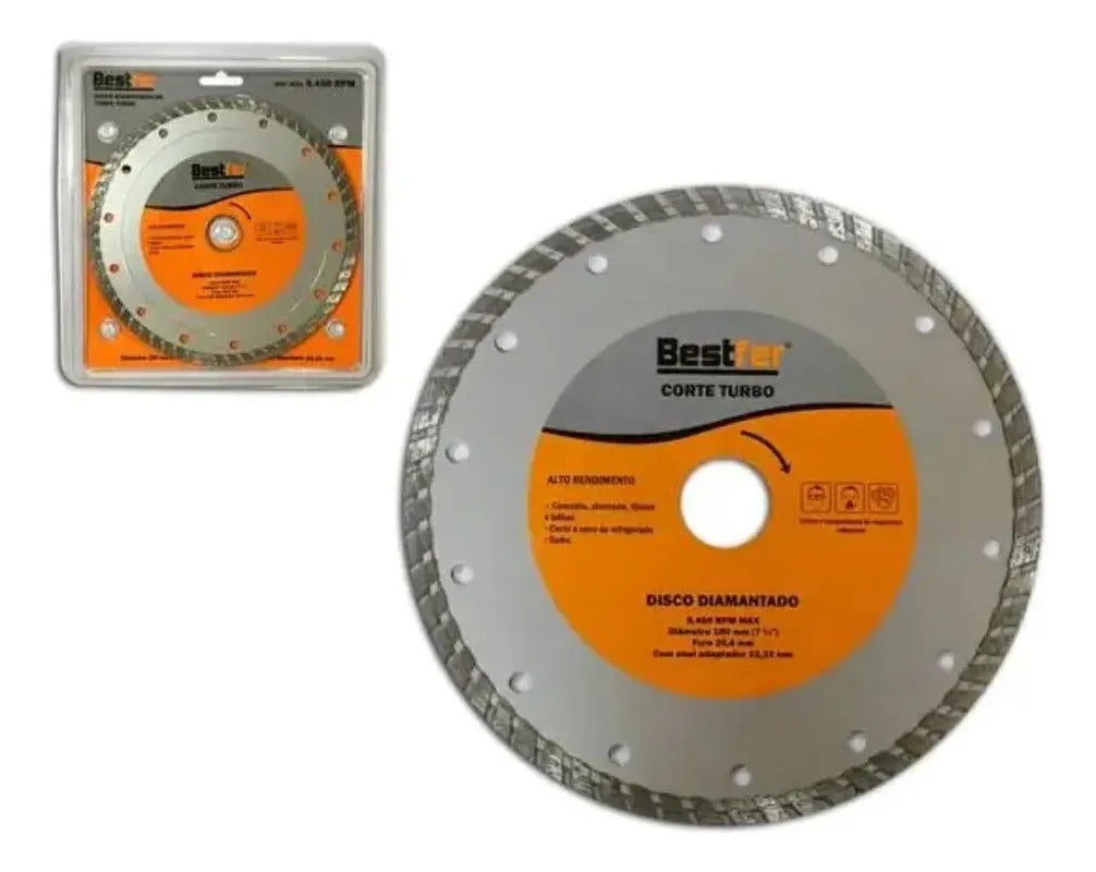 Disco Diamantado de Corte Turbo 180 mm (7 Pol) Seco ou Refrigerado Bestfer BFH1490