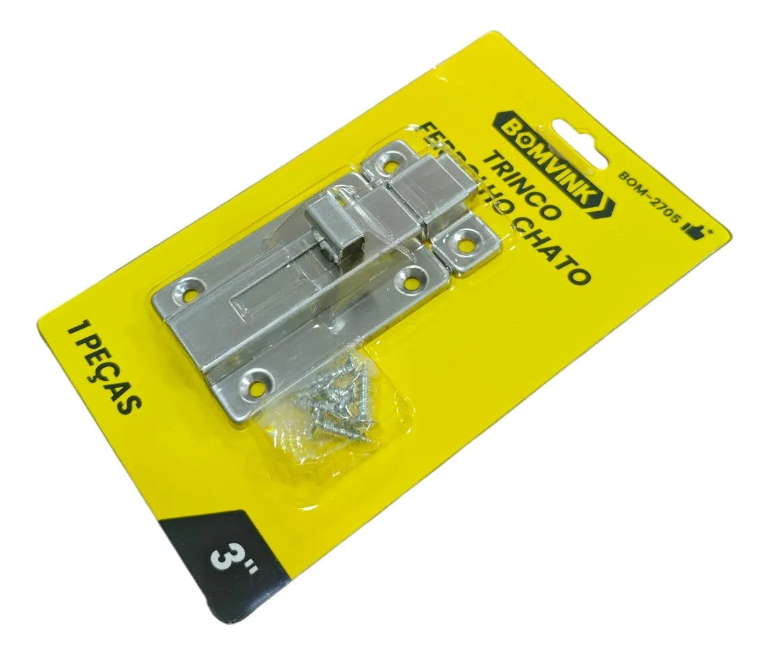 Trinco Ferrolho Chato 3" em Aço Inox com Parafusos Bomvink BOM-2705