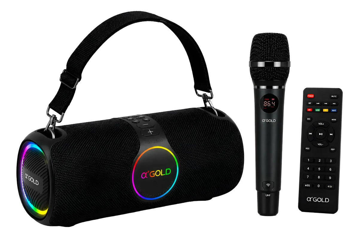 Caixa de Som Bluetooth Portátil com Microfone e Karaokê 120W A'Gold SM-32