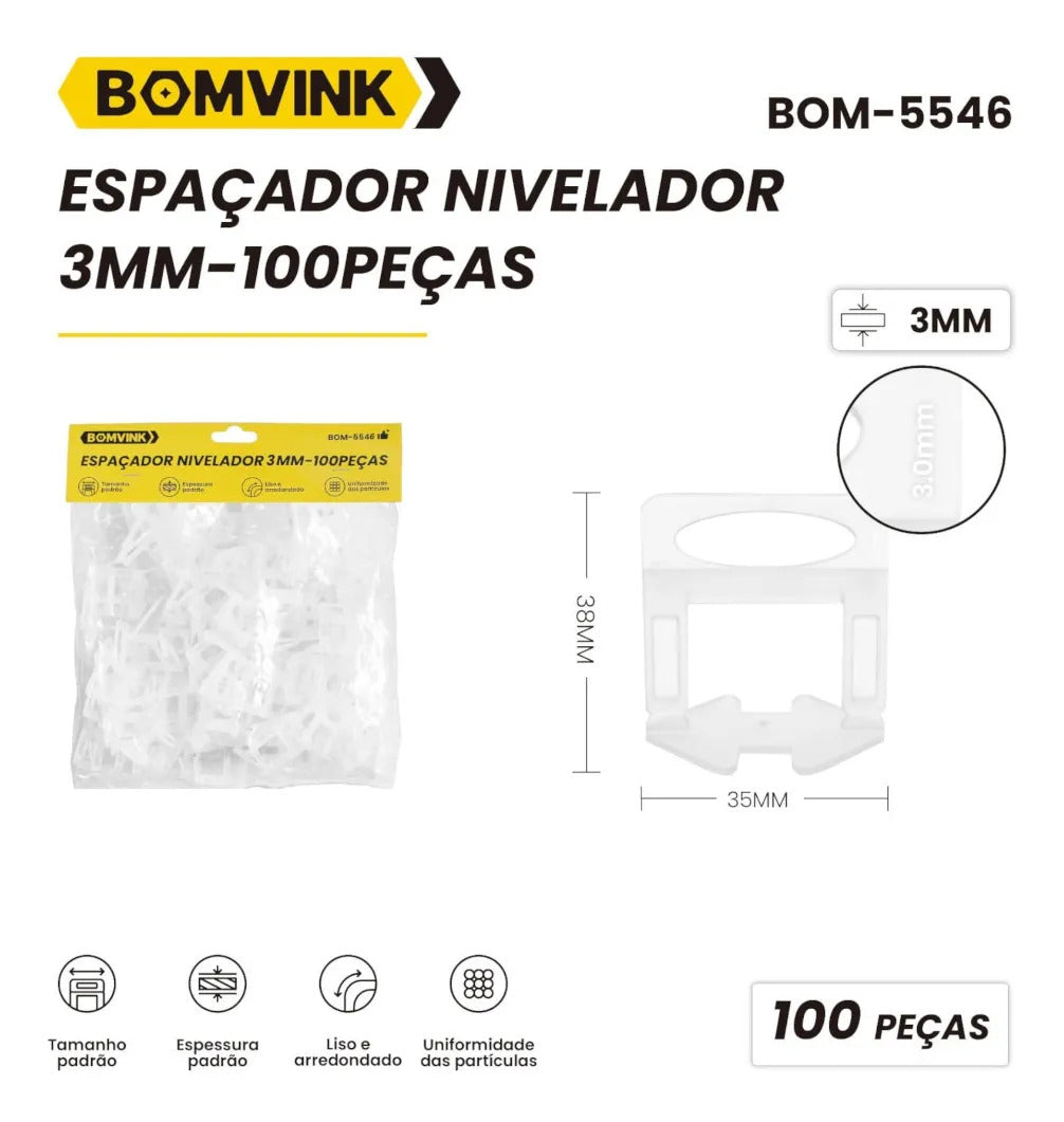 Espaçador Nivelador de Pisos 3 mm com 100 Peças Bomvink BOM-5546